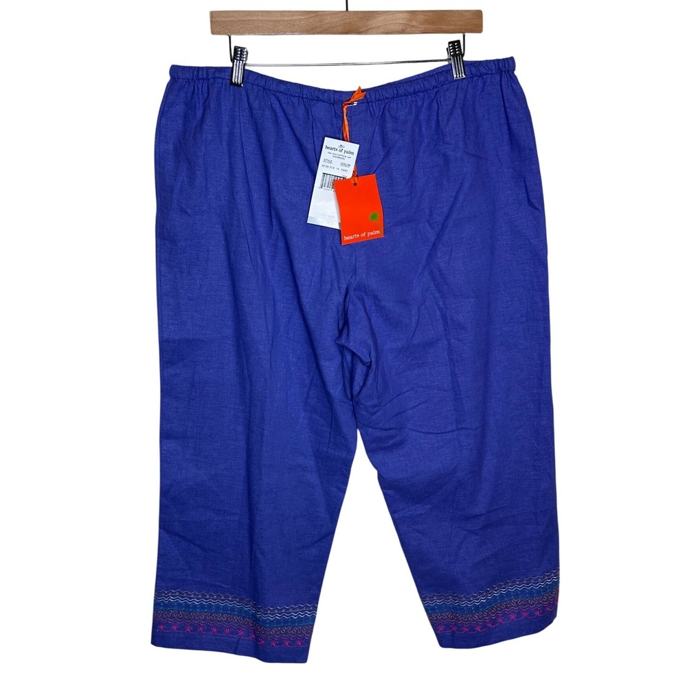 NWT Hearts of Palm Linen Blend Elastic Waist Capri Pants size 14 Purple